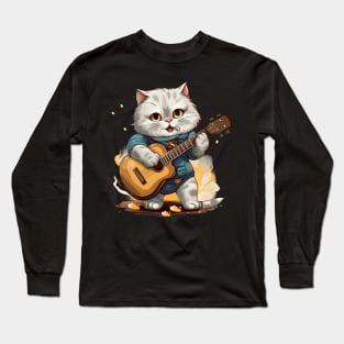 Scottish Fold Cat Playing Guitar Long Sleeve T-Shirt